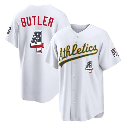 Oakland Athletics #4 Lawrence Butler Player White USA 250 Fourth of July Home Game Stitched Baseball Jersey - Main View