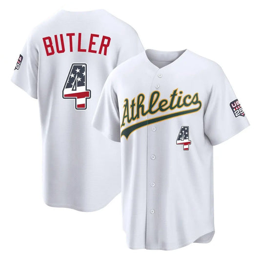Oakland Athletics #4 Lawrence Butler Player White USA 250 Fourth of July Home Game Stitched Baseball Jersey - Main View