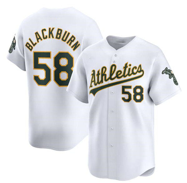 Oakland Athletics #58 Paul Blackburn White Home Limited Stitched Baseball Jersey - Main View
