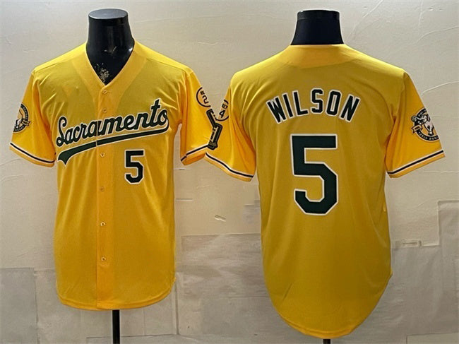 Oakland Athletics #5 Jacob Wilson 2026 Yellow Alternate Sacramento Celebrating 125 Years Vapor Limited Stitched Jersey - Main View