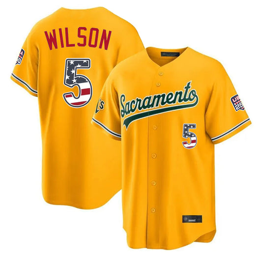 Oakland Athletics #5 Jacob Wilson Player Gold USA 250 Fourth of July Home Game Stitched Baseball Jersey - Main View