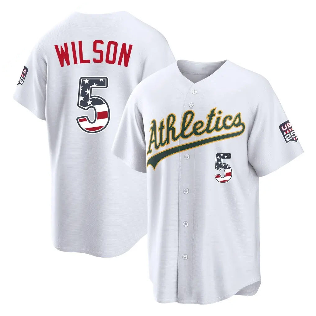 Oakland Athletics #5 Jacob Wilson Player White USA 250 Fourth of July Home Game Stitched Baseball Jersey - Main View
