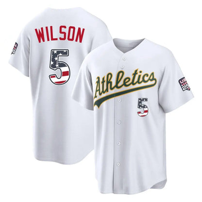 Oakland Athletics #5 Jacob Wilson Player White USA 250 Fourth of July Home Game Stitched Baseball Jersey - Main View