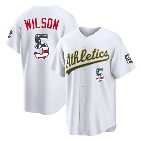 Oakland Athletics #5 Jacob Wilson Player White USA 250 Fourth of July Home Game Stitched Baseball Jersey - Main View