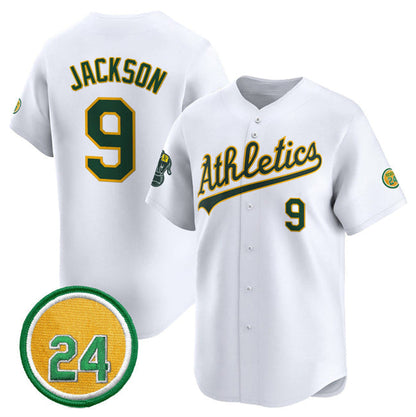 Oakland Athletics #9 Reggie Jackson White 2024 Home Limited With Rickey Henderson Patch Stitched Baseball Jersey - Main View