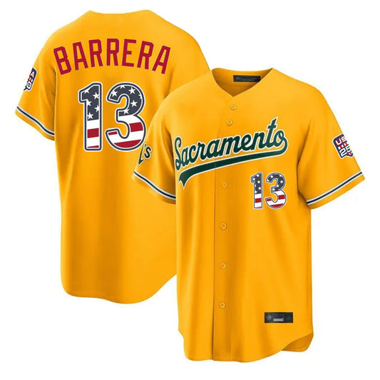 Oakland Athletics #13 Luis Barrera Player Gold USA 250 Fourth of July Home Game Stitched Baseball Jersey - Main View