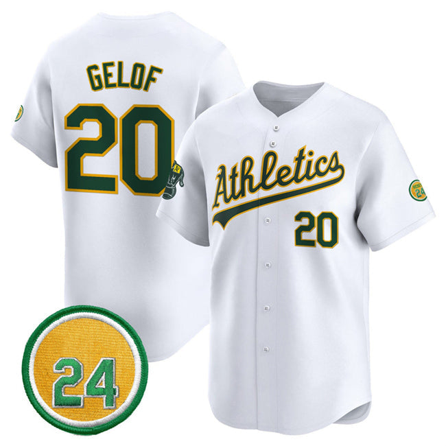 Oakland Athletics #20 Zack Gelof White 2024 Home Limited With Rickey Henderson Patch Stitched Baseball Jersey - Main View