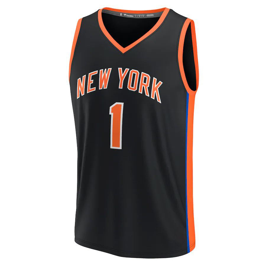 NY.Knicks #1 Obi Toppin Fanatics Branded 2022-23 Fastbreak Jersey City Edition Black Stitched American Basketball Jersey - Main View