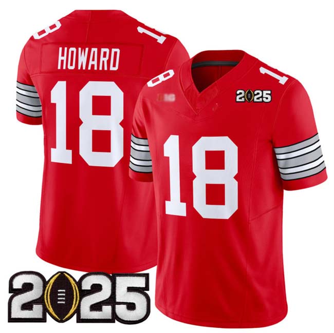 O.State Buckeyes #18 Will Howard Red 2025 CFP Final Patch F.U.S.E. Vapor Limited Stitched Football American College Jerseys - Main View