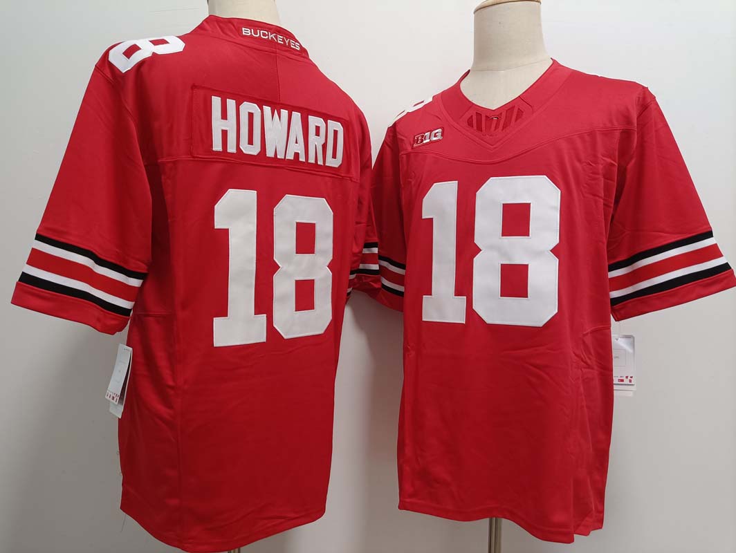 O.State Buckeyes #18 Will Howard Red FUSE Stitched American College Jerseys - Main View