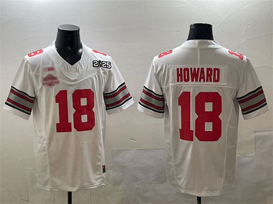 O.State Buckeyes #18 Will Howard White 2025 CFP Final With National Champions Patch F.U.S.E. Vapor Limited Stitched Football American College Jerseys - Main View