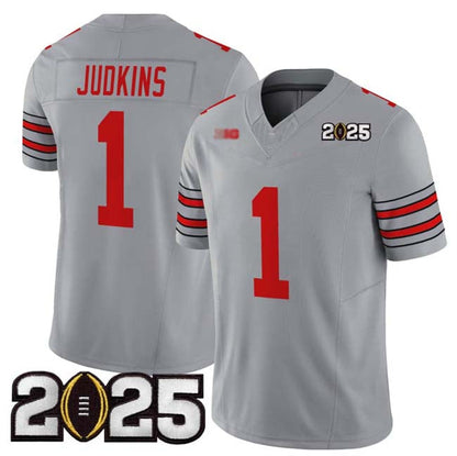 O.State Buckeyes #1 Quinshon Judkins Grey 2025 CFP Final Patch F.U.S.E. Vapor Limited Stitched Football American College Jerseys - Main View