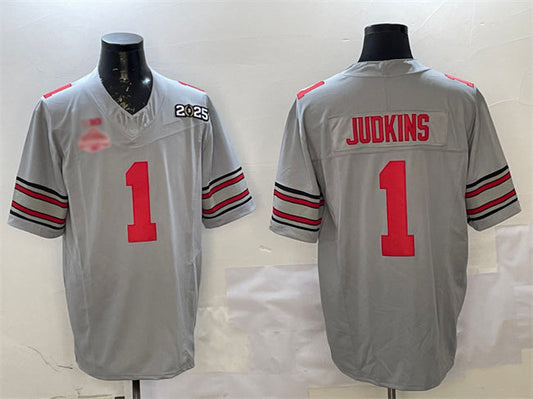 O.State Buckeyes #1 Quinshon Judkins Grey 2025 CFP Final With National Champions Patch F.U.S.E. Vapor Limited Stitched Football American College Jerseys - Main View