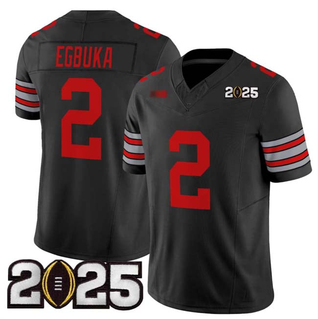 O.State Buckeyes #2 Emeka Egbuka Black 2025 CFP Final Patch F.U.S.E. Vapor Limited Stitched Football American College Jerseys - Main View