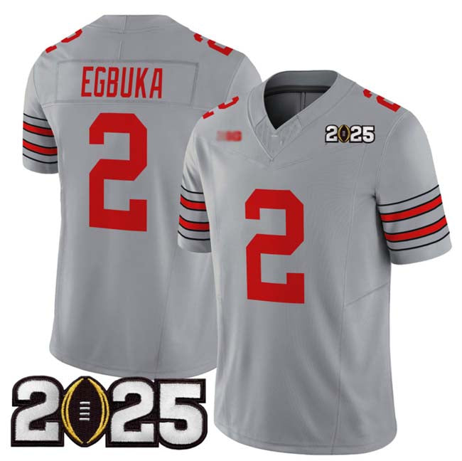 O.State Buckeyes #2 Emeka Egbuka Grey 2025 CFP Final Patch F.U.S.E. Vapor Limited Stitched Football American College Jerseys - Main View