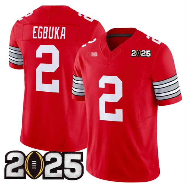 O.State Buckeyes #2 Emeka Egbuka Red 2025 CFP Final Patch F.U.S.E. Vapor Limited Stitched Football American College Jerseys - Main View