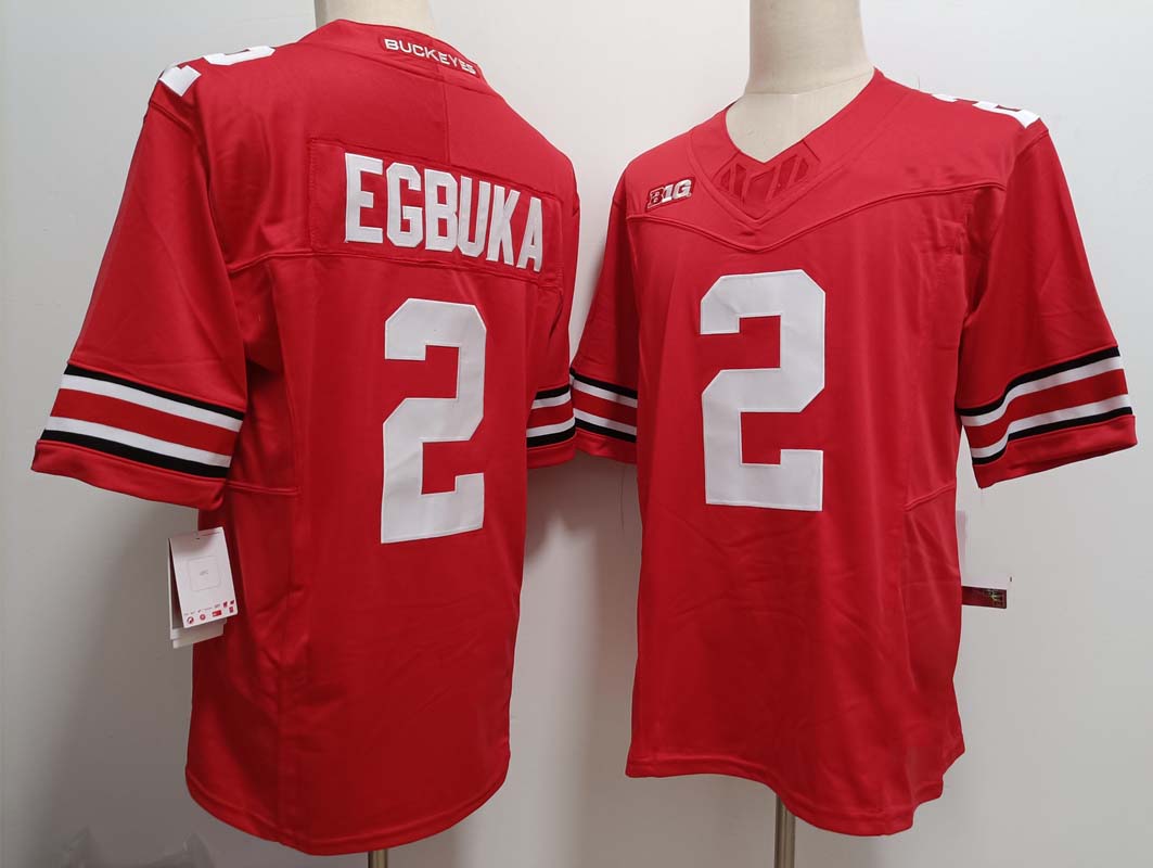 O.State Buckeyes #2 Emeka Egbuka Red FUSE Football Stitched American College Jerseys - Main View