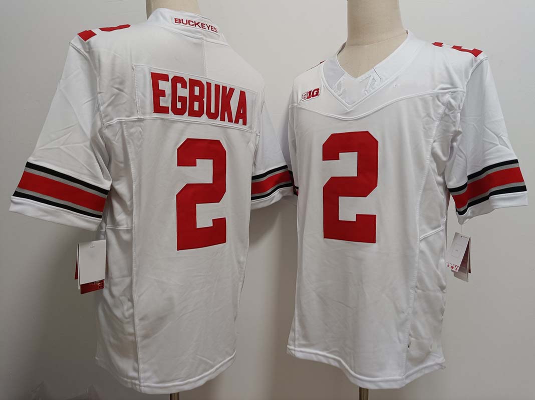 O.State Buckeyes #2 Emeka Egbuka White FUSE Football Stitched American College Jerseys - Main View