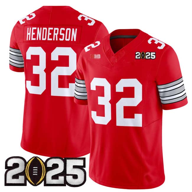 O.State Buckeyes #32 TreVeyon Henderson Red 2025 CFP Final Patch F.U.S.E. Vapor Limited Stitched Football American College Jerseys - Main View