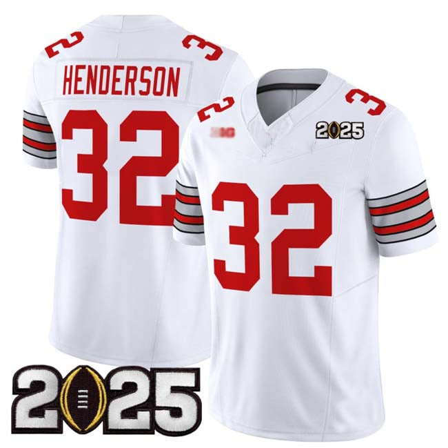 O.State Buckeyes #32 TreVeyon Henderson White 2025 CFP Final Patch F.U.S.E. Vapor Limited Stitched Football American College Jerseys - Main View