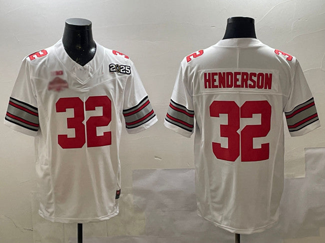 O.State Buckeyes #32 TreVeyon Henderson White 2025 CFP Final With National Champions Patch F.U.S.E. Vapor Limited Stitched Football American College Jerseys - Main View