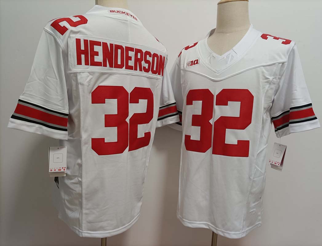 O.State Buckeyes #32 TreVeyon Henderson White FUSE Stitched American College Jerseys - Main View