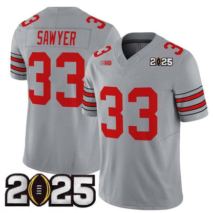 O.State Buckeyes #33 Jack Sawyer Grey 2025 CFP Final Patch F.U.S.E. Vapor Limited Stitched Football American College Jerseys - Main View