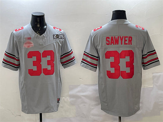 O.State Buckeyes #33 Jack Sawyer Grey 2025 CFP Final With National Champions Patch F.U.S.E. Vapor Limited Stitched Football American College Jerseys - Main View