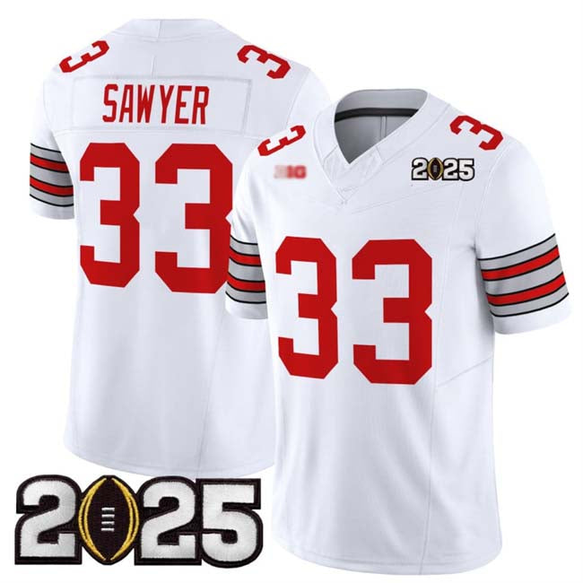 O.State Buckeyes #33 Jack Sawyer White 2025 CFP Final Patch F.U.S.E. Vapor Limited Stitched Football American College Jerseys - Main View