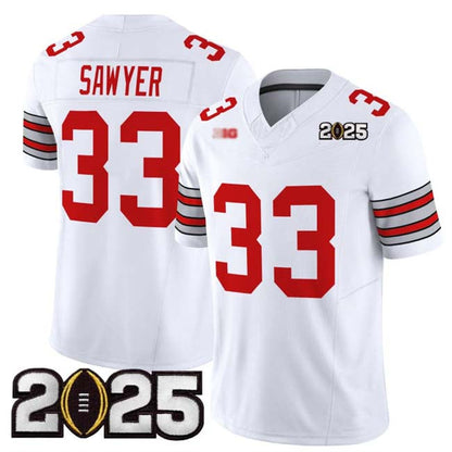 O.State Buckeyes #33 Jack Sawyer White 2025 CFP Final Patch F.U.S.E. Vapor Limited Stitched Football American College Jerseys - Main View