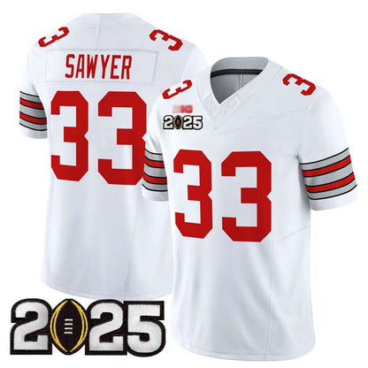 O.State Buckeyes #33 Jack Sawyer White 2025 CFP Final Patch F.U.S.E. Vapor Limited Stitched Football American College Jerseys - Main View