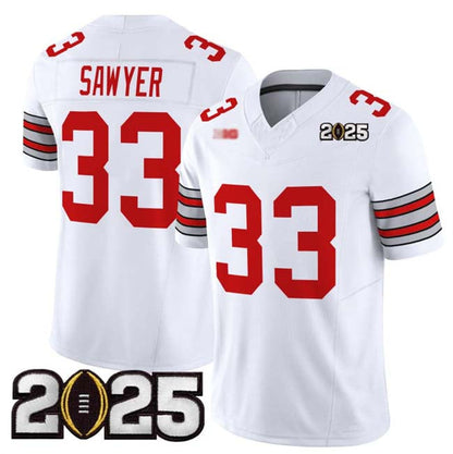 O.State Buckeyes #33 Jack Sawyer White Gold 2025 CFP Final Patch F.U.S.E. Vapor Limited Stitched Football American College Jerseys - Main View