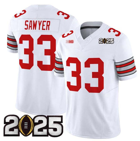 O.State Buckeyes #33 Jack Sawyer White Gold 2025 CFP Final Patch F.U.S.E. Vapor Limited Stitched Football American College Jerseys - Main View