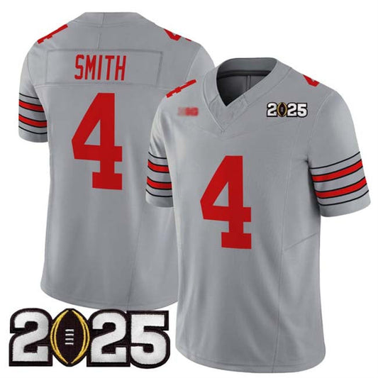 O.State Buckeyes #4 Jeremiah Smith Grey 2025 CFP Final Patch F.U.S.E. Vapor Limited Stitched Football American College Jerseys - Main View