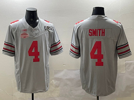 O.State Buckeyes #4 Jeremiah Smith Grey 2025 CFP Final With National Champions Patch F.U.S.E. Vapor Limited Stitched Football Football American College Jerseys - Main View