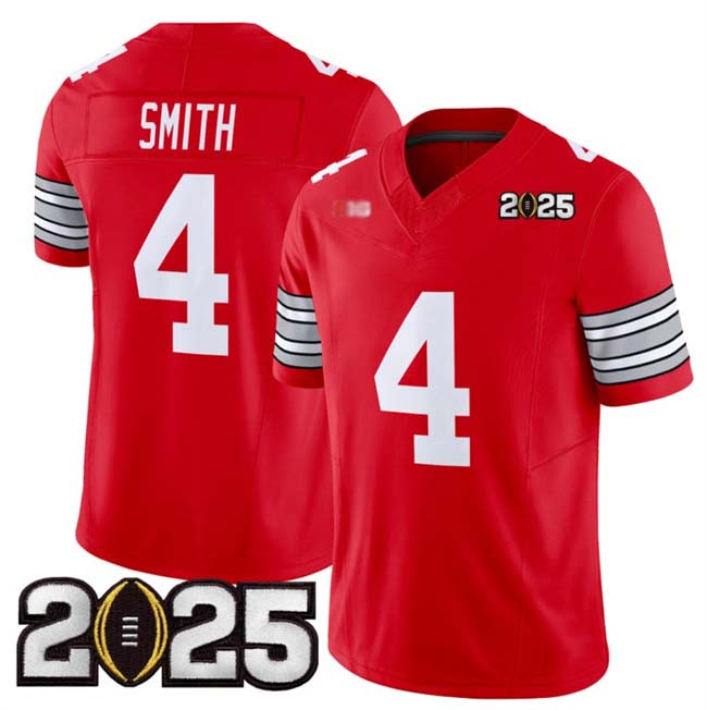 O.State Buckeyes #4 Jeremiah Smith Red 2025 CFP Final Patch F.U.S.E. Vapor Limited Stitched Football American College Jerseys - Main View