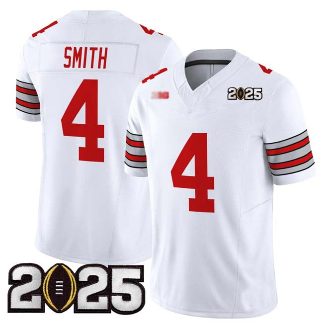 O.State Buckeyes #4 Jeremiah Smith White 2025 CFP Final Patch F.U.S.E. Vapor Limited Stitched Football American College Jerseys - Main View