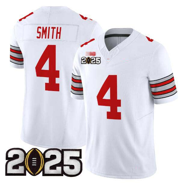 O.State Buckeyes #4 Jeremiah Smith White 2025 CFP Final Patch F.U.S.E. Vapor Limited Stitched Football American College Jerseys - Main View