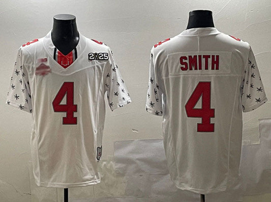 O.State Buckeyes #4 Jeremiah Smith White 2025 CFP Final With National Champions Patch F.U.S.E. Vapor Limited Stitched Football American College Jerseys - Main View