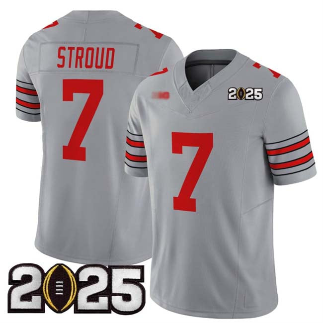 O.State Buckeyes #7 C.J. Stroud Grey 2025 CFP Final Patch F.U.S.E. Vapor Limited Stitched Football American College Jerseys - Main View