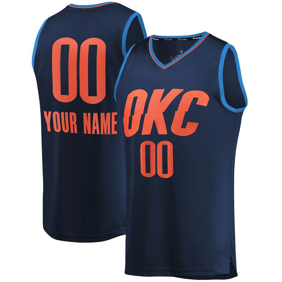 Custom OC.Thunder Fanatics Branded  Fast Break Replica Jersey Navy Statement Edition Stitched Basketball Jersey - Main View