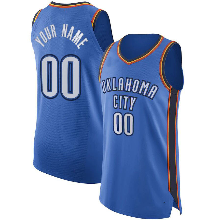 Custom OC.Thunder Authentic  Jersey Blue Icon Edition Stitched Basketball Jersey - Main View
