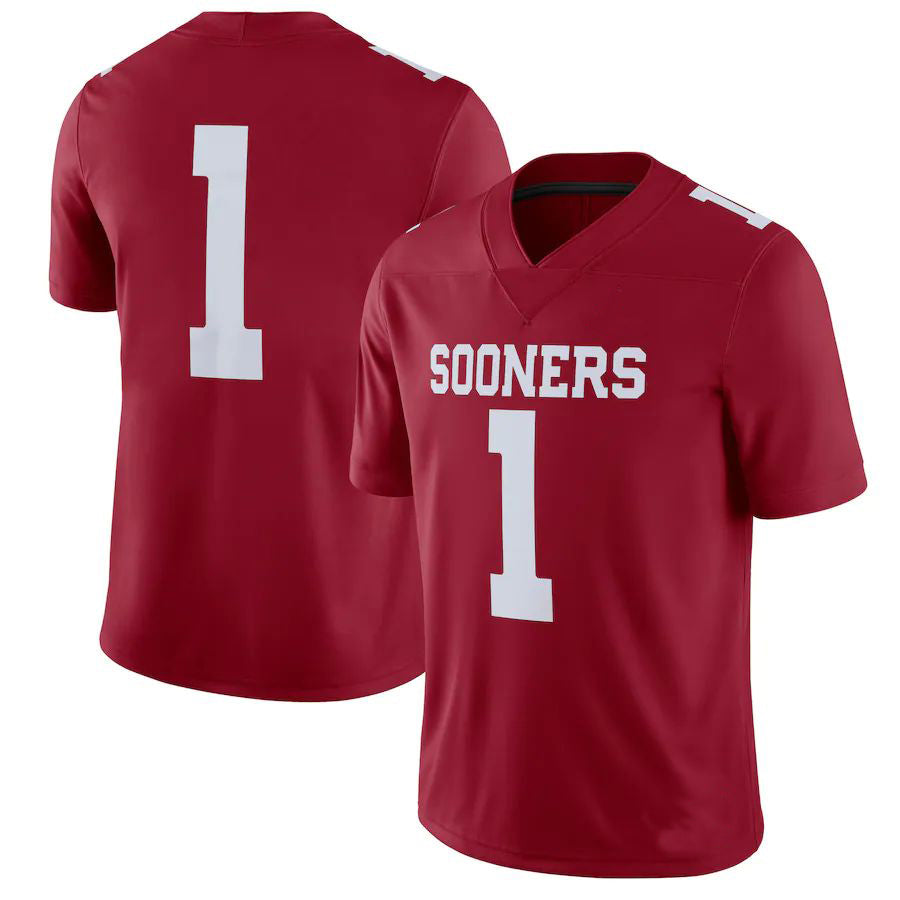 #1 O.Sooners Jordan Brand  Home Game Jersey Crimson Football Jersey Stitched American College Jerseys - Main View