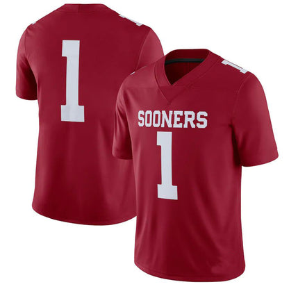 #1 O.Sooners Jordan Brand  Home Game Jersey Crimson Football Jersey Stitched American College Jerseys - Main View