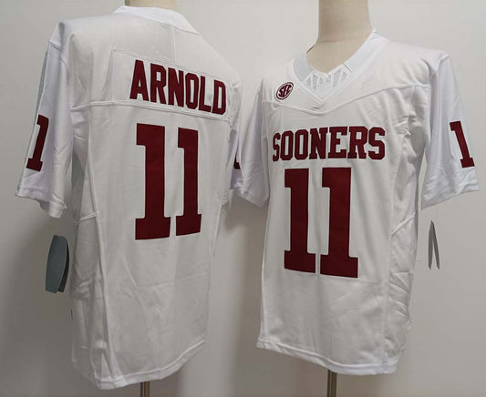 O.Sooners #11 Jackson Arnold White FUSE Stitched American College Jerseys - Main View