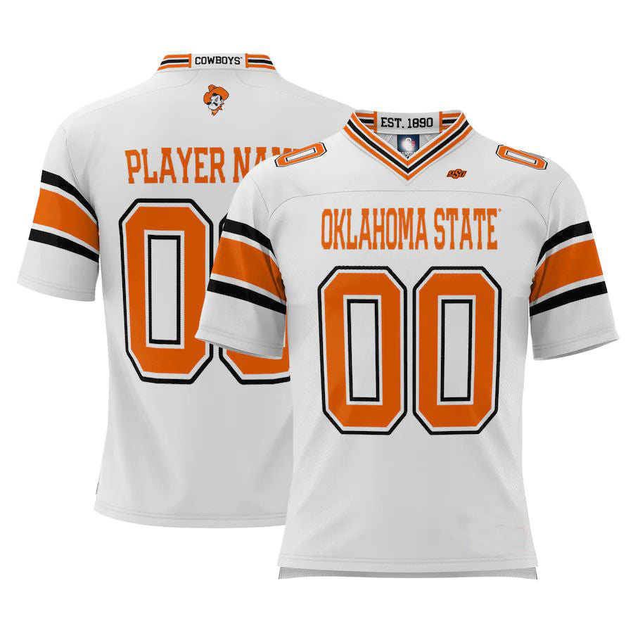 Custom O.State Cowboys ProSphere Youth NIL Pick-A-Player Football Jersey White American Stitched College Jerseys - Main View