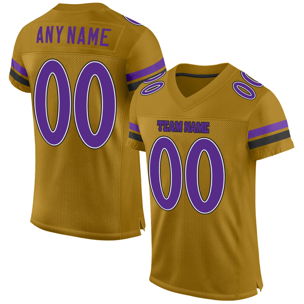 Custom Old Gold Purple-Black Mesh Authentic Football Jersey - Main View