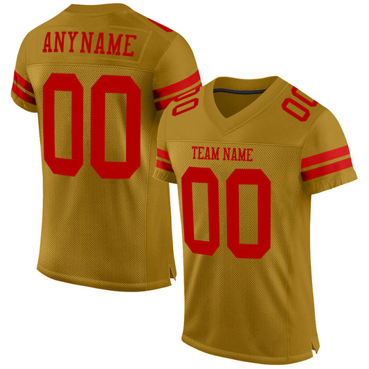 Custom Old Gold Red Mesh Authentic Football Jersey - Main View