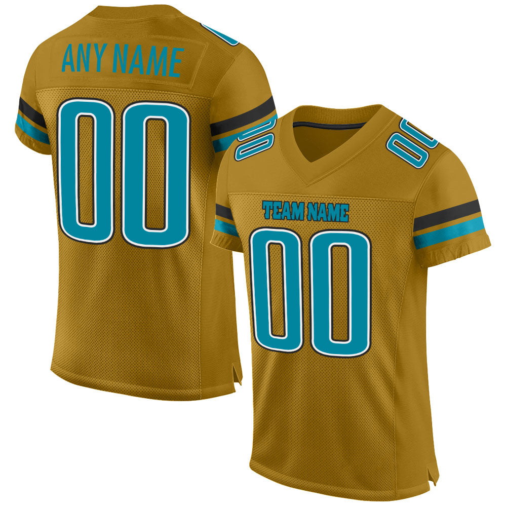 Custom Old Gold Teal-Black Mesh Authentic Football Jersey - Main View