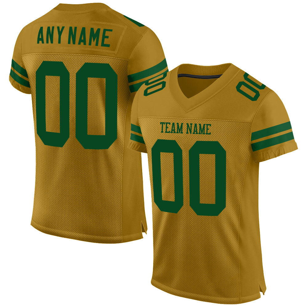 Custom Old Gold Green Mesh Authentic Football Jersey - Main View